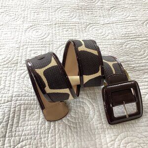 Wide Brown & Beige Giraffe Print Belt With Large Square Buckle Size M